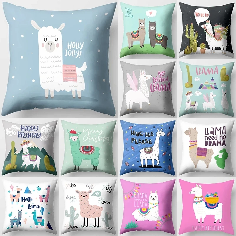 

Cartoon Alpaca llama Decorative Cushions Pillowcase Polyester Cushion Cover Throw Pillow Sofa Decoration Linen Pillow Cover 방석