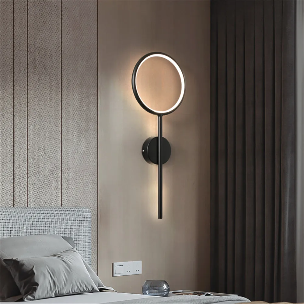

Nordic Gold Glowing Circle Led Wall Lamp Bedroom Bedside Mirror Dressing Table Decoration Creative Wall Sconce Light Fixtures