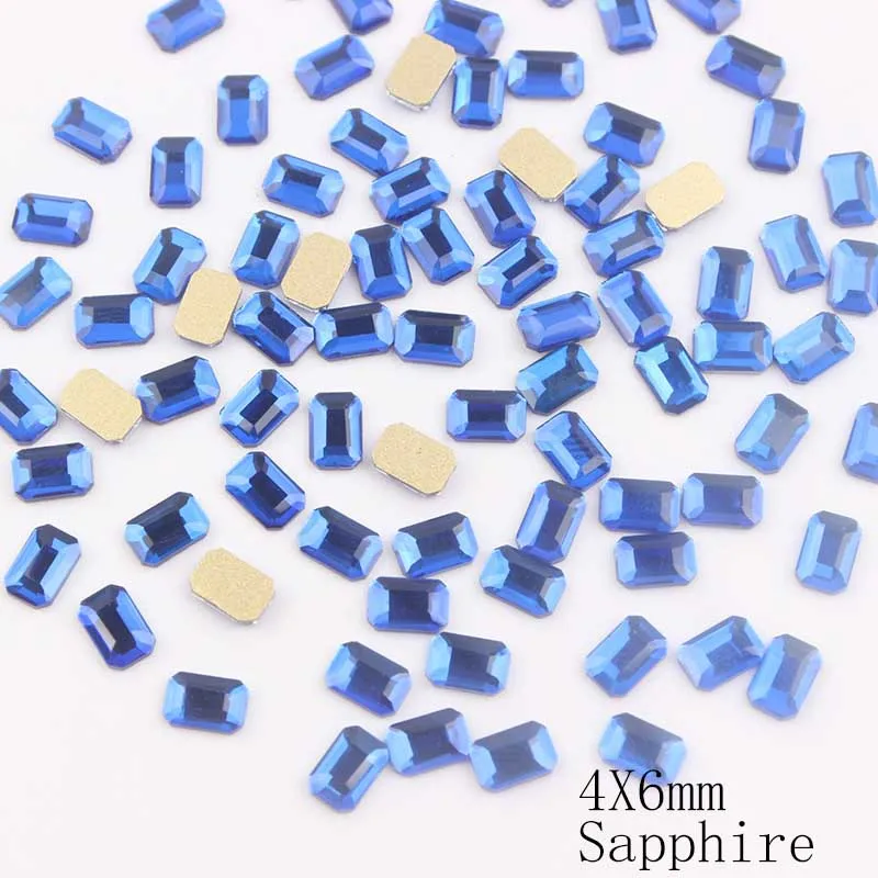 Sapphire 100 шт BIGpack Стразы для ногтей 4x6 мм длинные Восьмиугольные цветные камни стеклянные стразы для дизайна ногтей для 3D украшения ногтей - Цвет: Sapphire