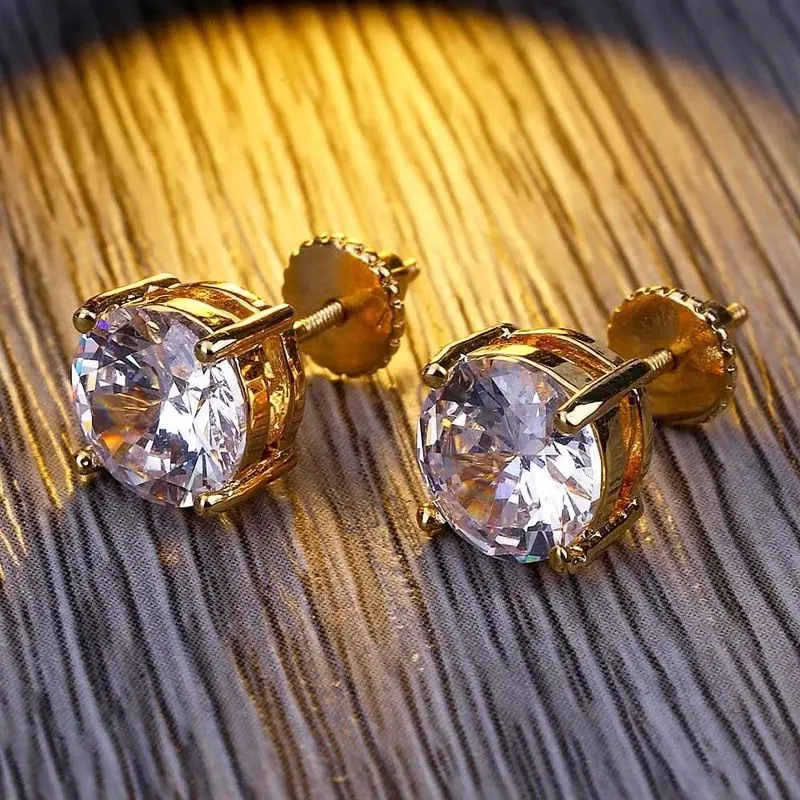 8mm Round White Zircon Women's Earrings Gold-plated Spiral Earplugs Wedding Engagement Gift Jewelry Souvenirs