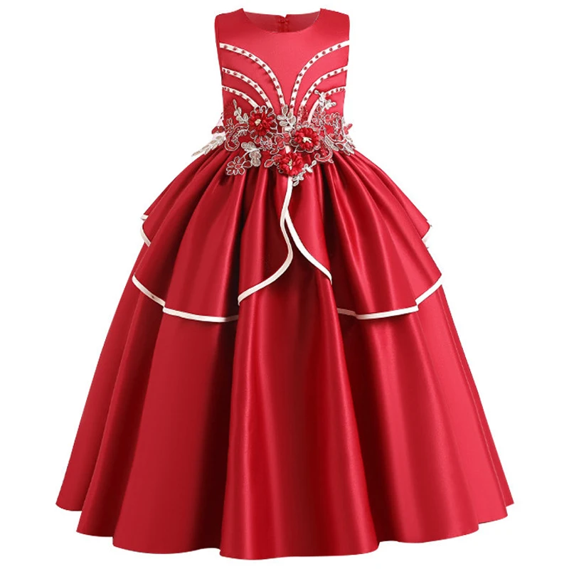 

4-14 Years Christmas Flower Long Flower Elegant Teenagers Prom Gowns Dresses Embroide Girl Party Kid Evening Bridesmaid Princess