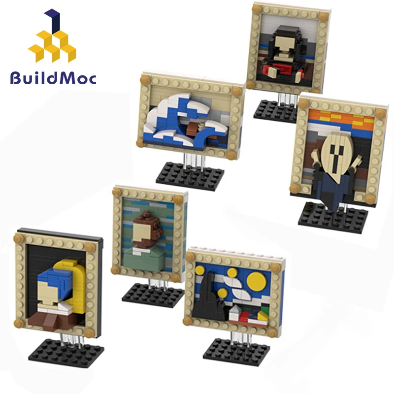 Buildmoc Pixel Art Ideas 3D World Famous Painting-VanGogh Mosaic Murals Painting Building Blocks Bricks Home Decoration DIY Toys on - Строительный набор для создания пиксельного искусства в 3D "Знаменитые картины мира - Мозаичные фрески Ван Гога&quot