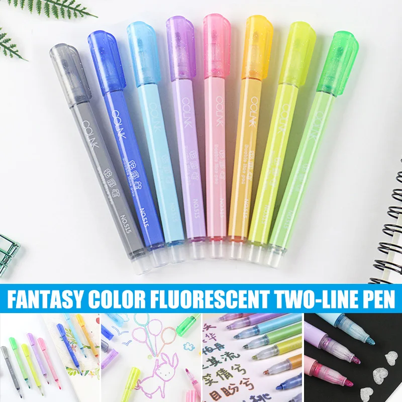 

8 Color Double Line Outline Pen Highlighter Marker Pen for Card Writing Drawing Highlighters Pens Office School Supplies @M23