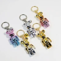 trendy cartoon bear keychain ring high end metal bear doll couple car accessories key ring mens womens bags ornaments gifts