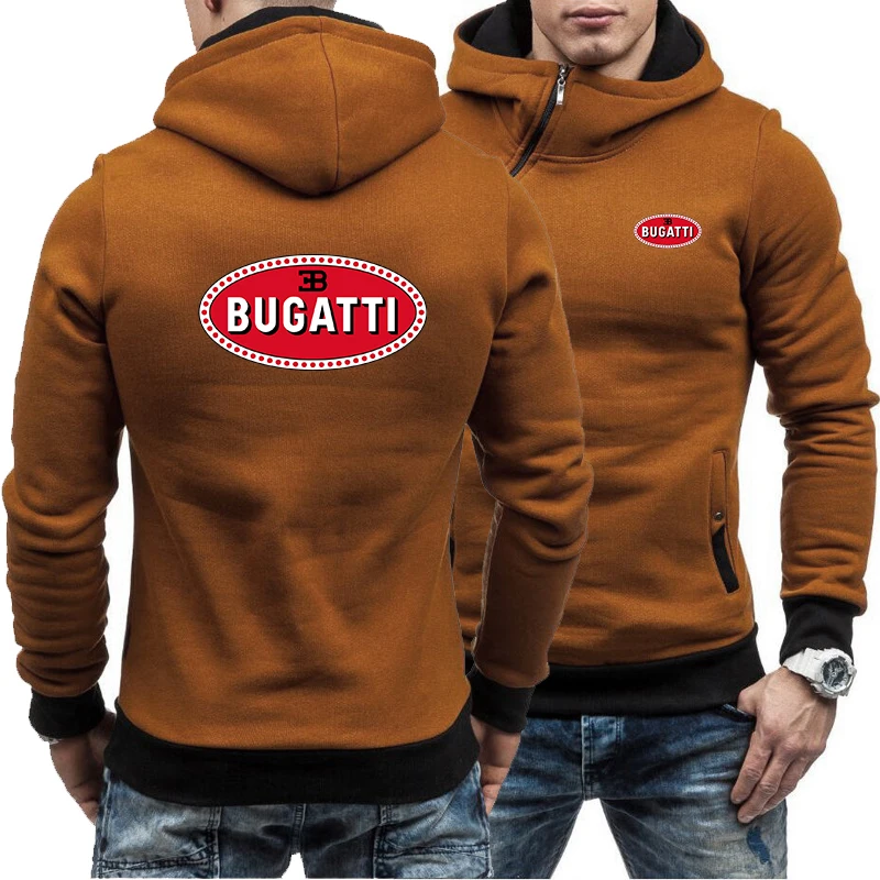 

2021 spring and autumn new men's BUGATTI car logo tide brand printed hoodie casual sports sweater pocket zipper pullover hoodie