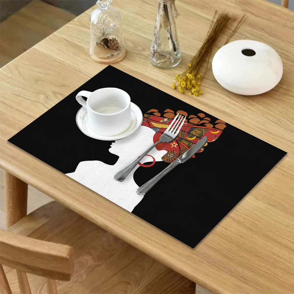 Африканская женщина Черная кухонная подставка с принтом коврик для обеденного