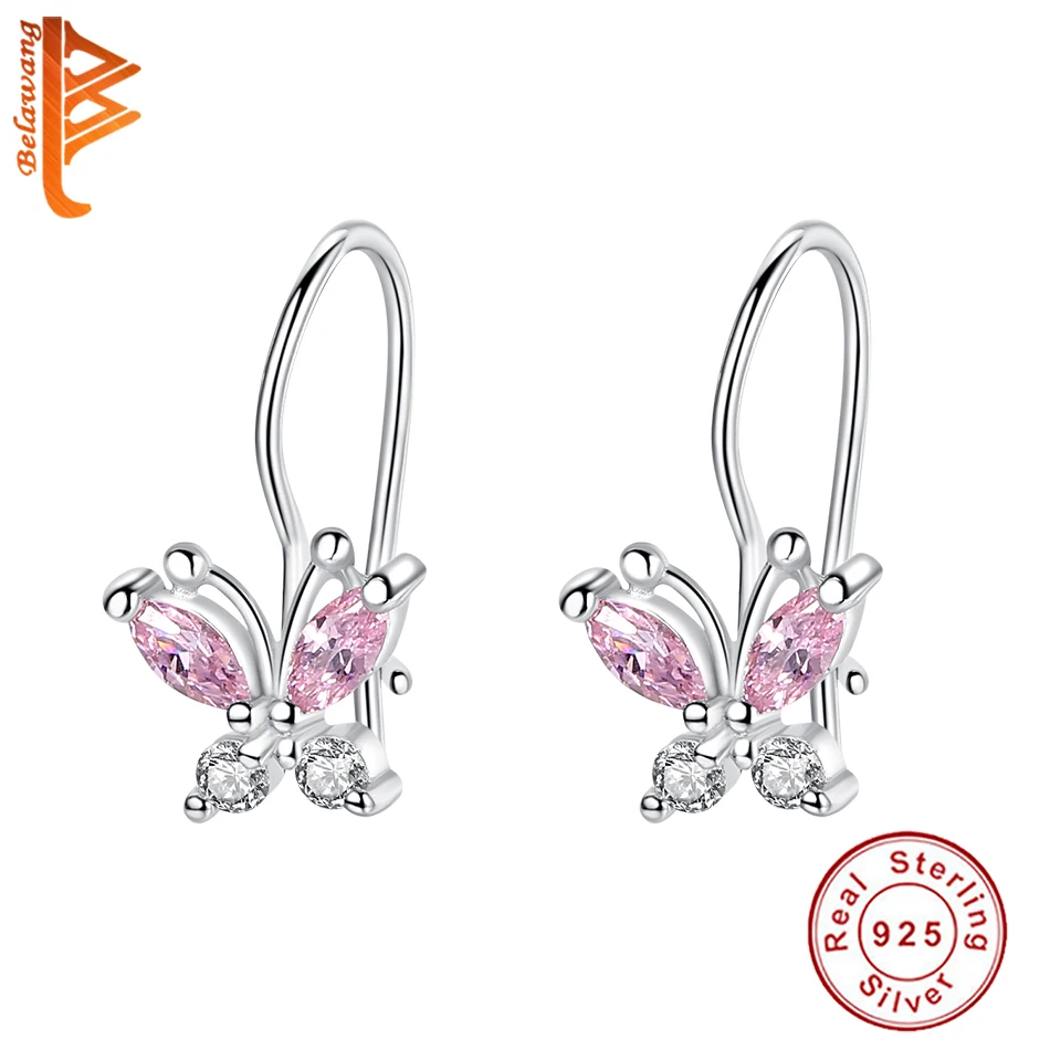 Милые серьги гвоздики с животными 925 стерлингового серебра розовый циркон CZ