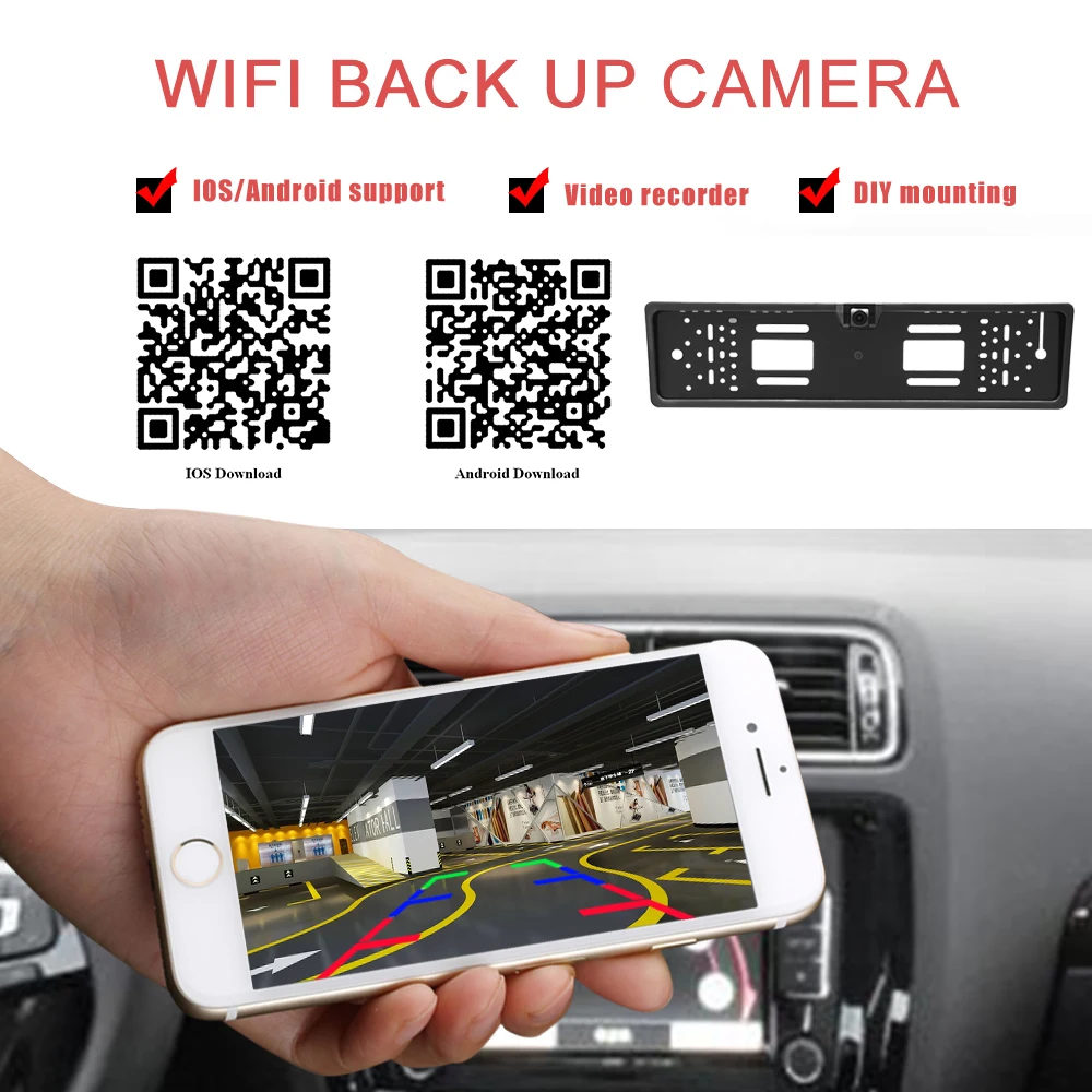 Автомобильная рамка номерного знака ЕС Wifi беспроводная камера заднего вида для