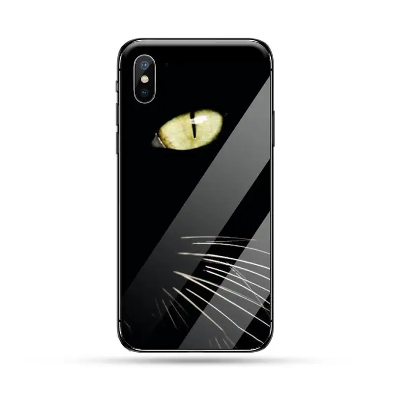 

Meow black Cat pattern protective coque Phone Case Tempered glass For iphone 5C 6 6S 7 8 plus X XS XR 11 PRO MAX