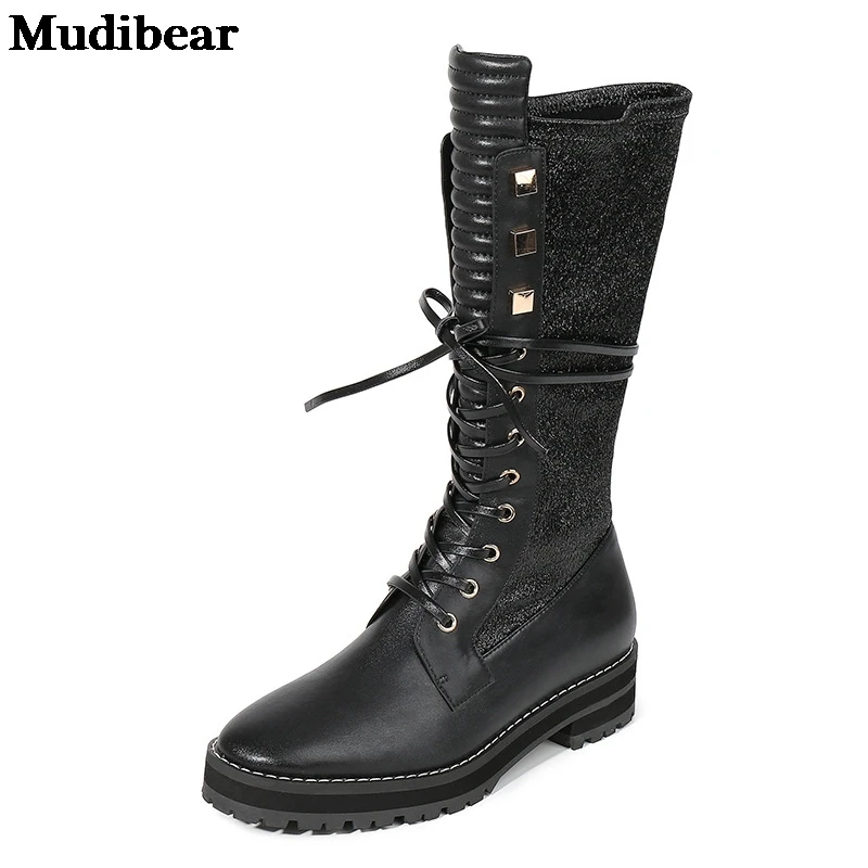 Mudibear зимние ботинки мартинсы для женщин Нескользящая круглая однотонная дышащая