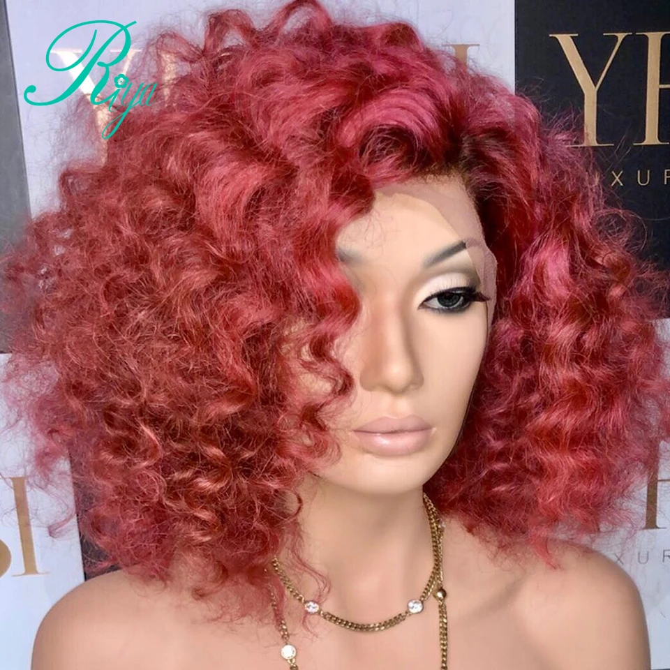 Невидимые красные бордовые цвета Pixie короткие парики из человеческих волос на