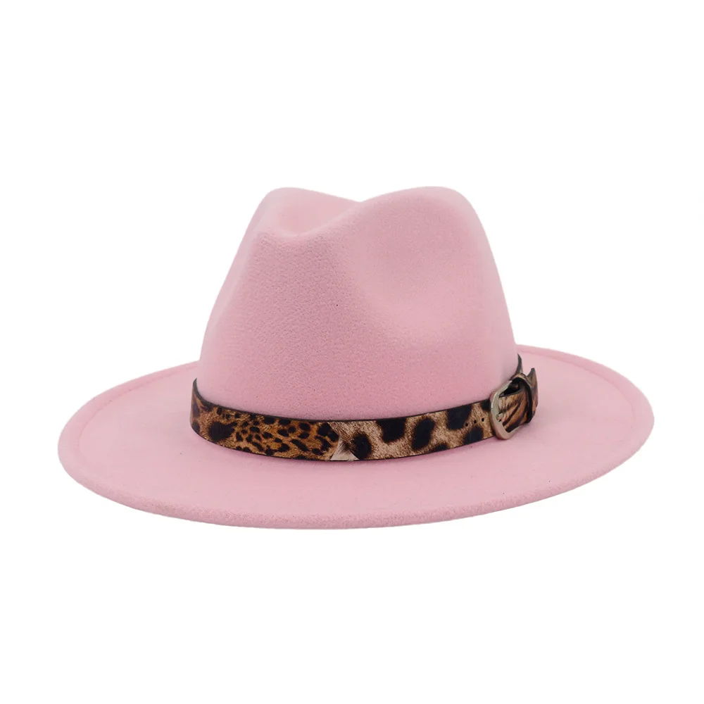 

X3014 New Arrvial Leopard Woolen Hat Female Gentleman Fedora Hat Flat Brim Broad-Brimmed Hat Unisex Jazz Hats