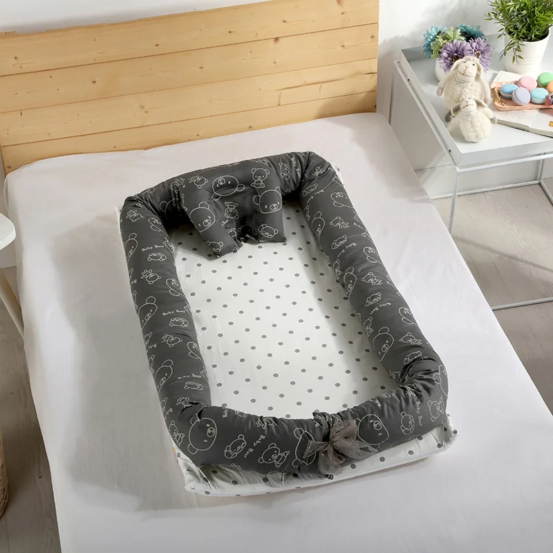 Twin Black 2PCS Коспальная кроватка портативная детская бионическая кровать, пригодная для стирки путешествия кровать съемный хлопок Колыбель костюм для детей - Цвет: Twin Black 2PCS