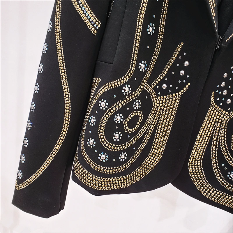 Осенний женский черный Блейзер со стразами Женский Повседневный костюм с