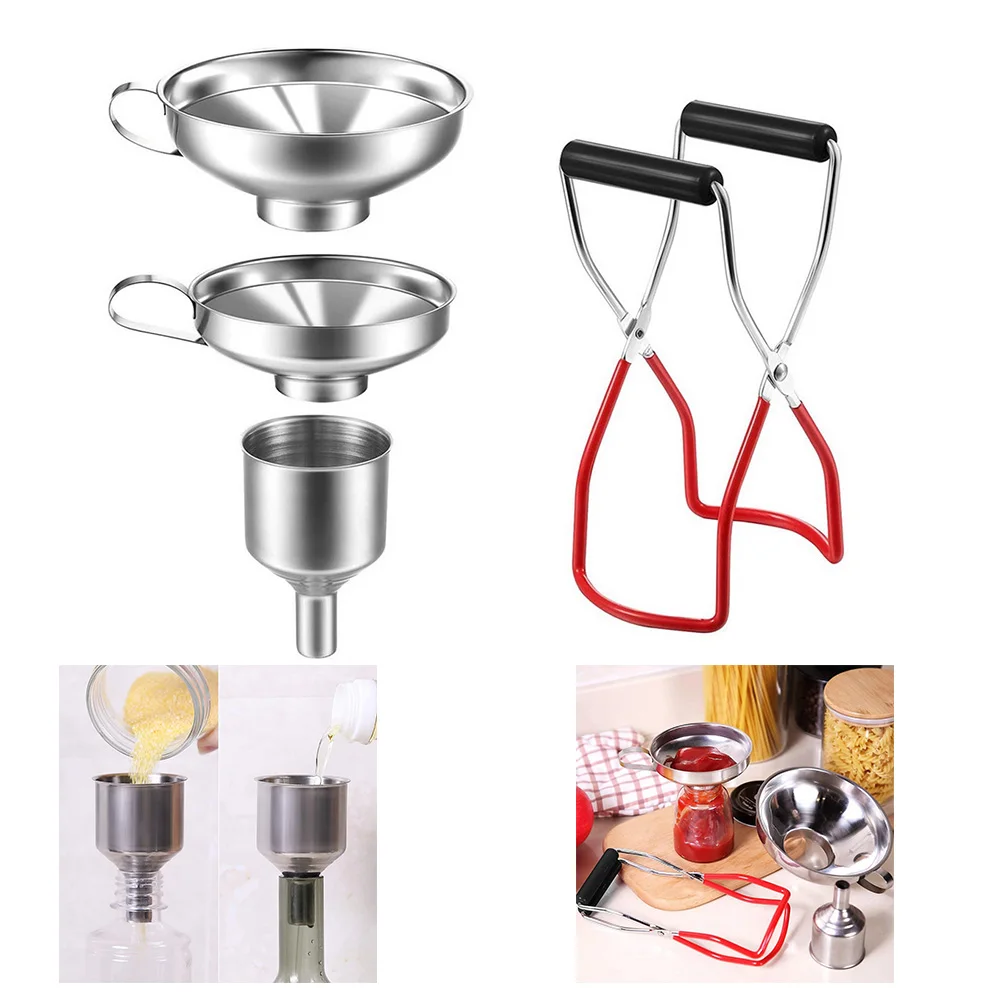 

Canning Jar Lifter With Grip Handle Stainless Steel Can Tongs Clip With Canning Funnel Heat Resistance Anti-Clip Kitchen Tool