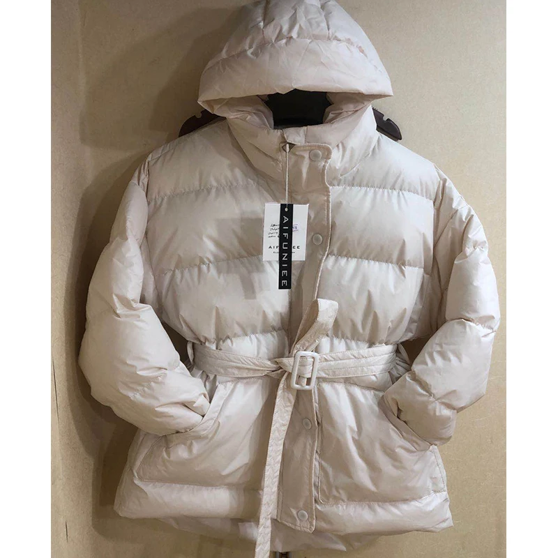 2022 New Women's Winter Jacket 6 Colors Casual Warm Coat Femme Parkas with Belt Hooded Korean Style Black Autumn Female Clothing