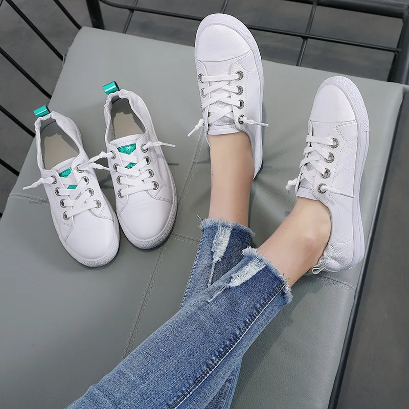 Woman Flats Genuine Leather Casual Shoes Sneakers Fashionable Comfy Female Shoes Trainers Flat White Shoes for Women Sneaker