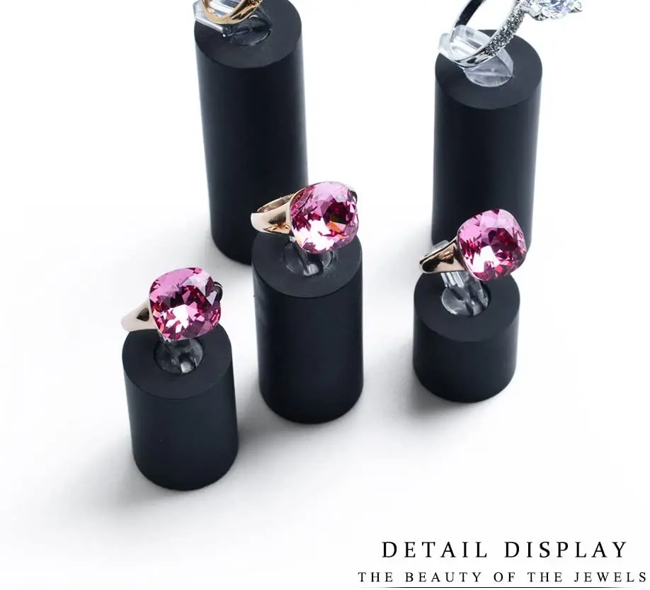 

FANXI Vogue Ring Display Holder Black Matte Acrylic Jewelry Display Set with 7 pcs Ring Expositor Jewelry Organizer Showcase