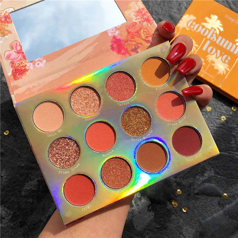 12 цветов мерцающие блестящие тени для век Палитра кремовый металлик