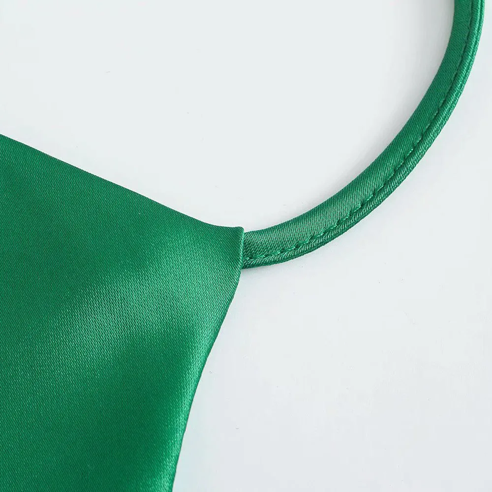 

Za Women 2021 New Chic Fashion With Mini Dress Vintage Backless Thin Straps Silk Satin Texture Female Dresses Vestidos