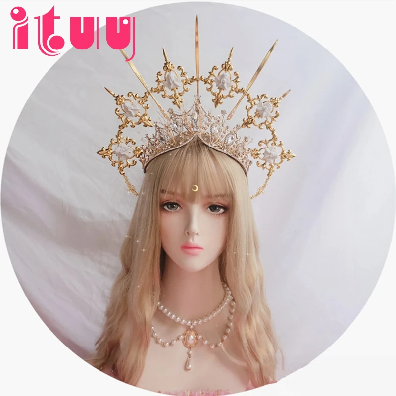 Лолита Винтаж KC повязка на голову Ангел золотой ореол богиня головной убор Дева