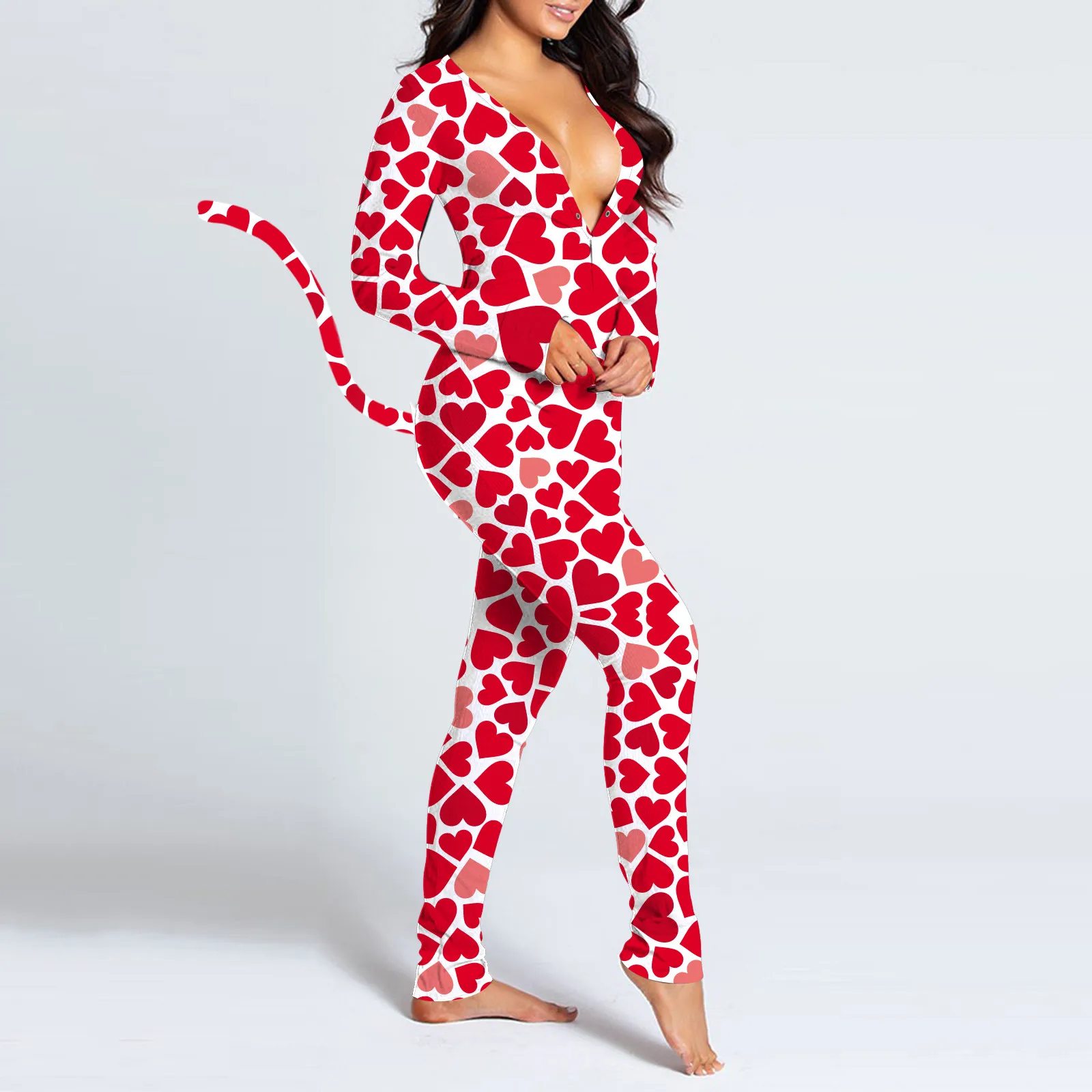 Женские туфли Все-в-одном пижамный комплект с принтом длинный рукав пуговицы