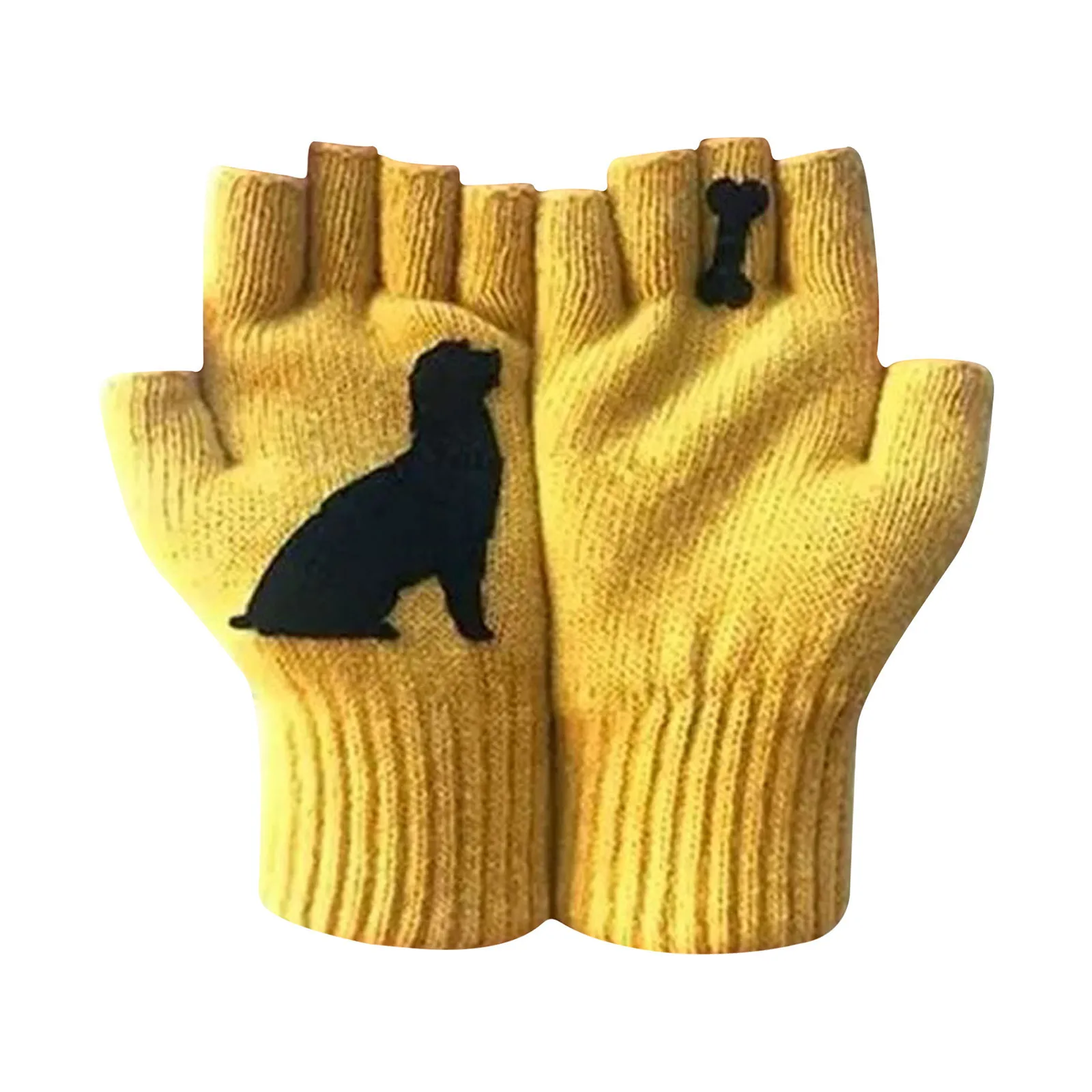 Женские шерстяные перчатки на осень и зиму с полупальцами уличные теплые принтом