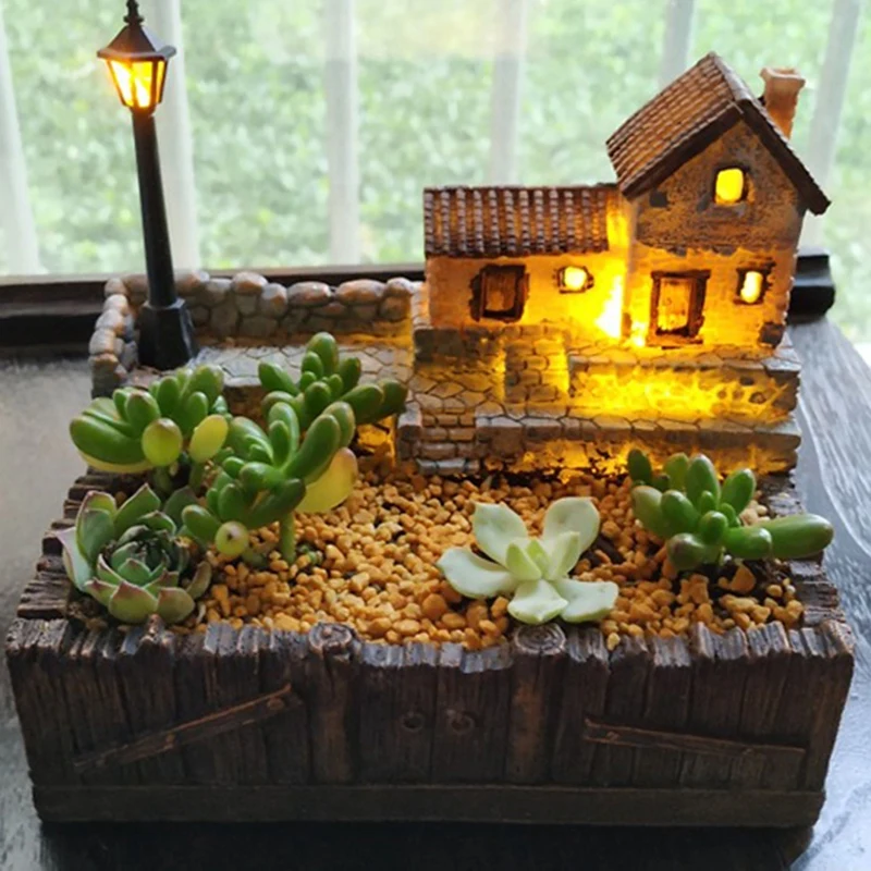 Смоляный цветочный горшок с лампой для суккулентов растений креативный