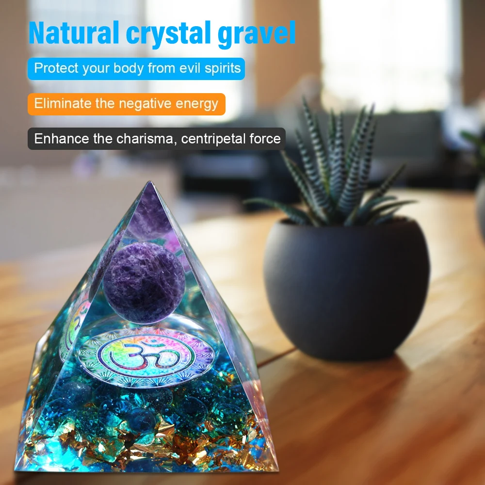

Crystal Ball Chakra Pyramid Meditation Crystal Crushed Stone Healing Stone Epoxy Resin Reiki Pyramid Decoration Home Decoration