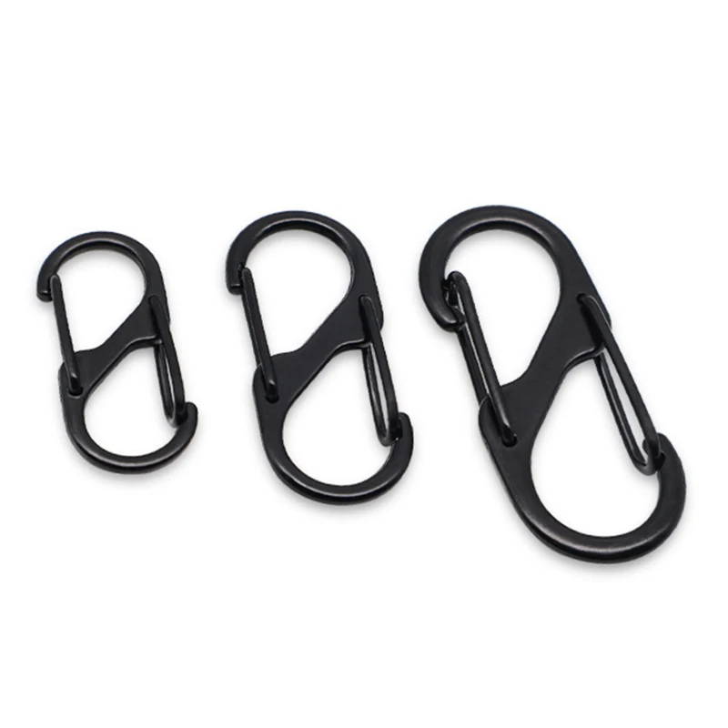 

10 шт. черный карабин типа S из нержавеющей стали с замком, крючок для ключей, Пряжка для рюкзака, двойной карабин из нержавеющей стали