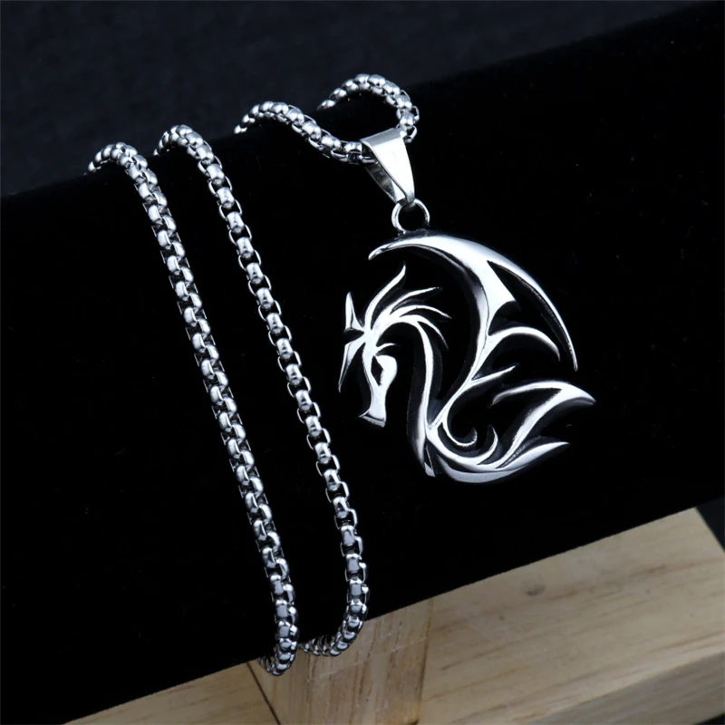 

Flame Flying Dragon Pendant European and American Domineering Men's Necklace Titanium Steel Alloy Zodiac Retro Necklace