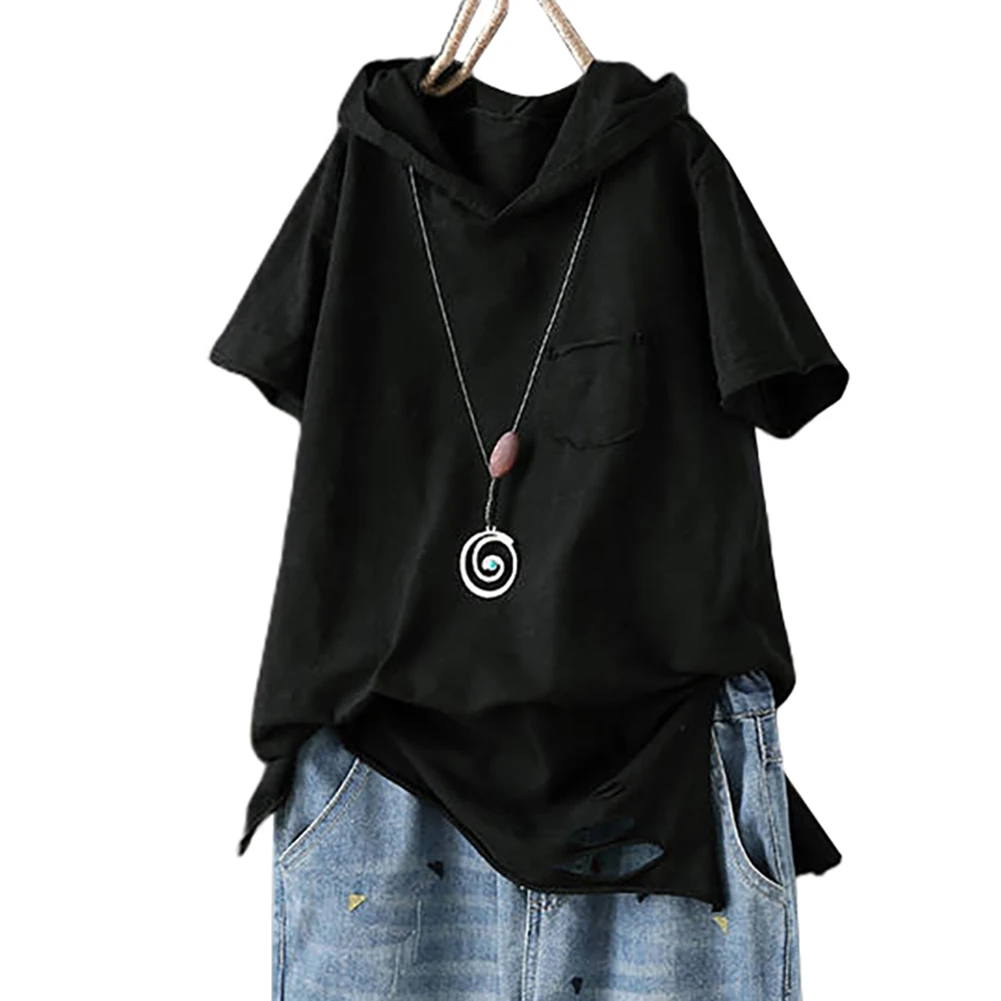 Женская Повседневная однотонная свободная футболка с коротким рукавом и принтом