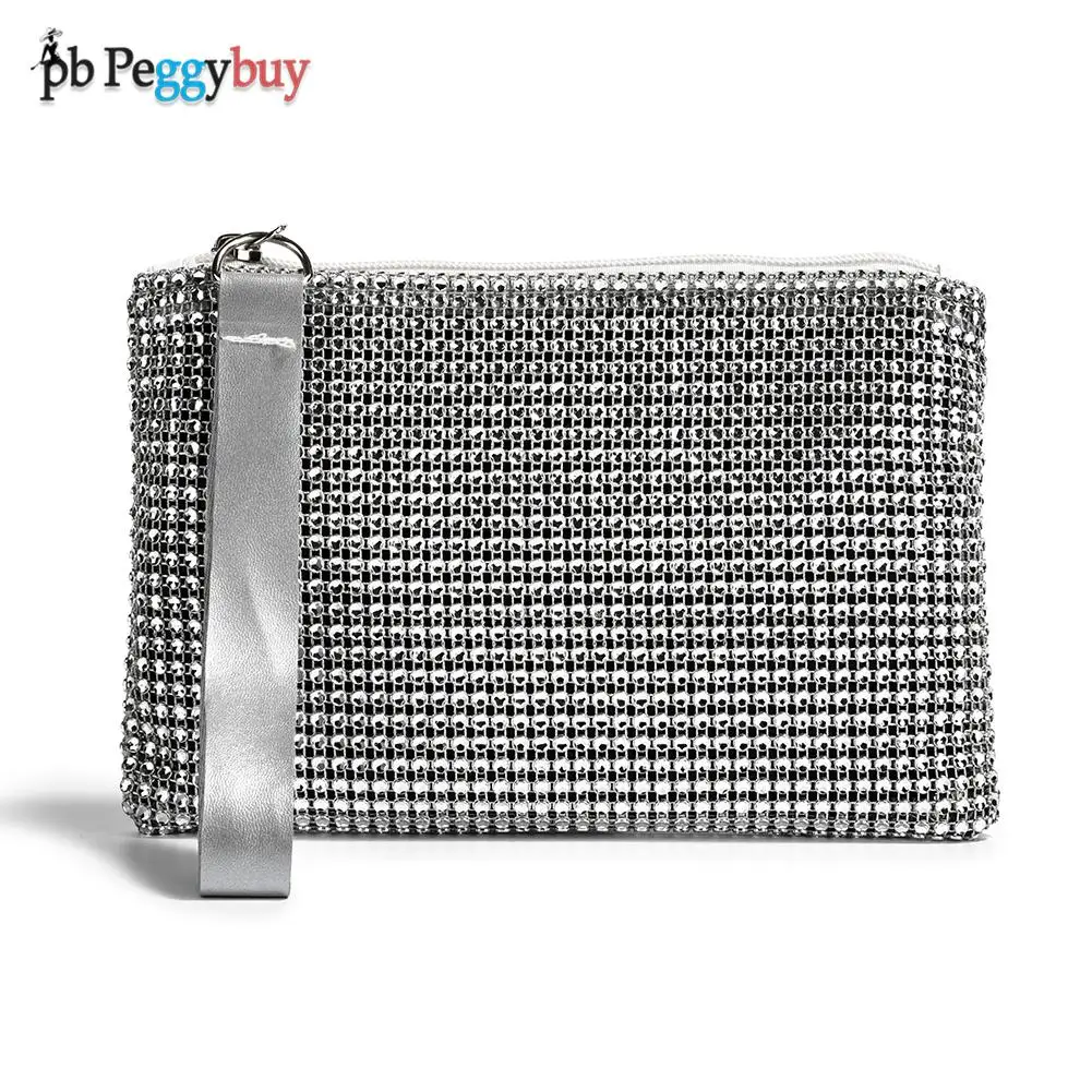 

Fashion Women Rhinestone Wallet Phone Holder Wristlet Bag Ladies Glitter Evening Pouch Small Purse Money Clutch For Women 2021