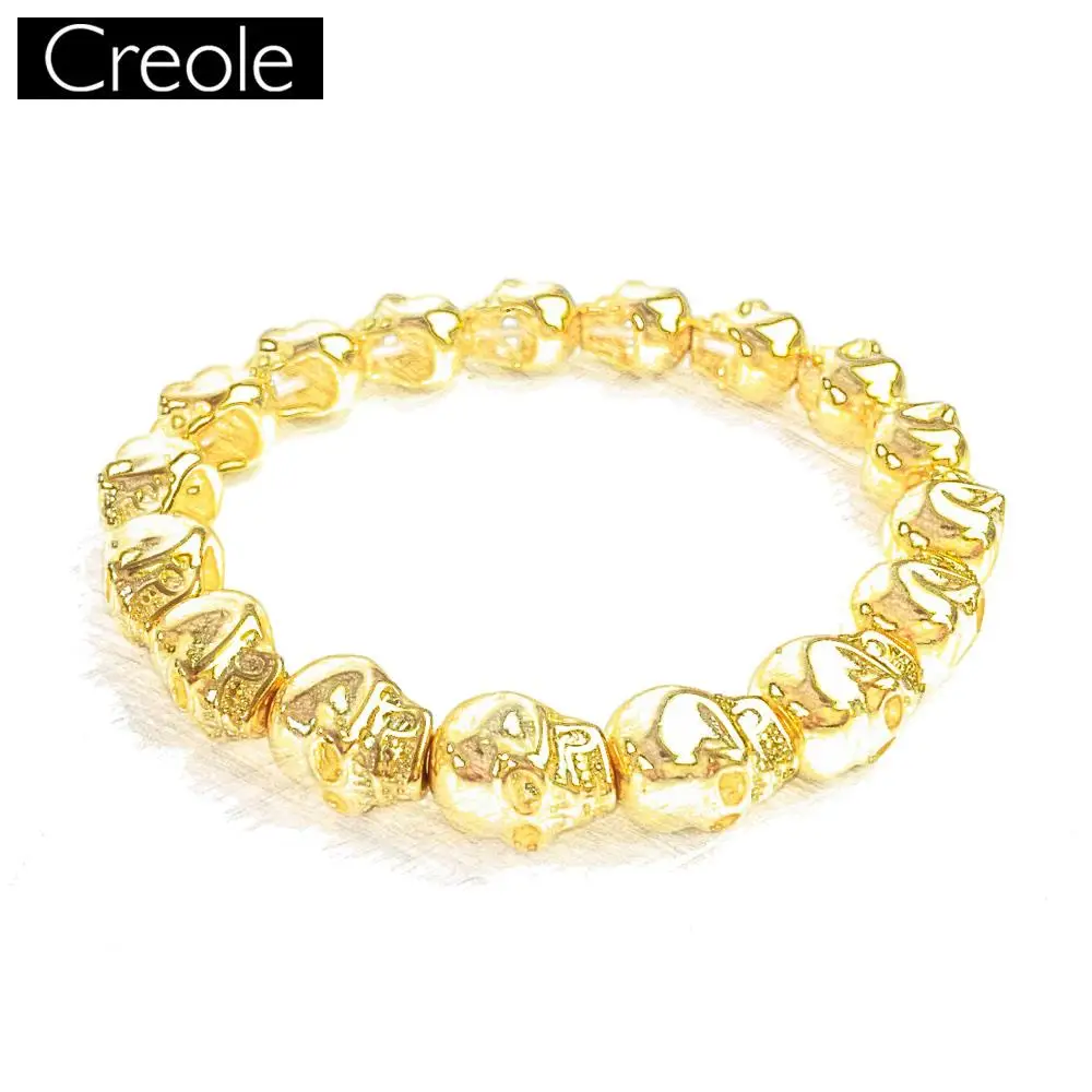 

Gold Skulls Bead Strand Bracelet, 2018 New Fashion Heart Bracelet, Silver Rebel Punk Jewelry for Men Women