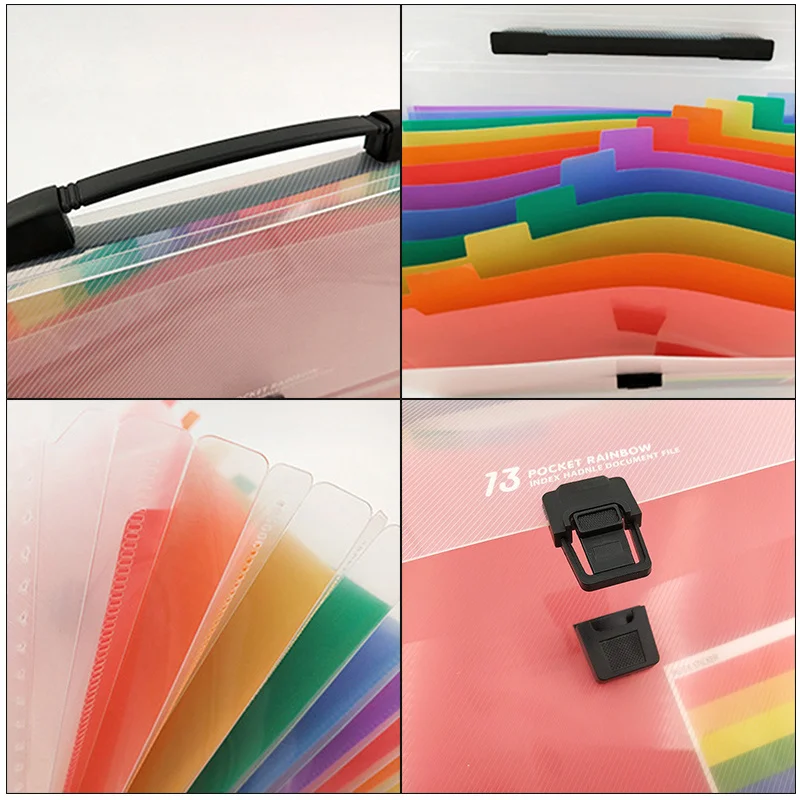 

13Layer Transparent Organ Bag File Holder A4 Document Bag Rainbow Classification Test Papers Tool Business Expanding File Folder