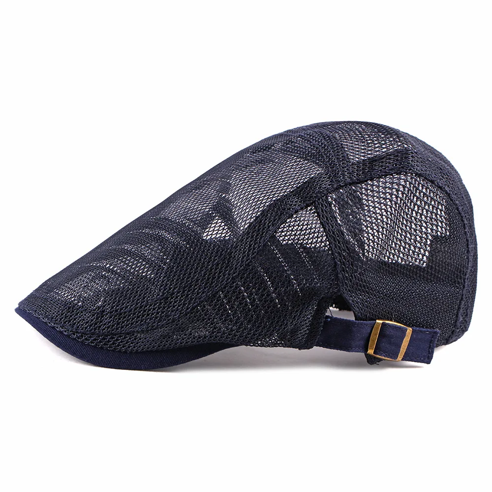 Men Breathable mesh Summer hat Newsboy Beret Ivy Cap Cabbie Flat Cap Unisex Ivy Gatsby Cabbie Driving Hat Black Brown
