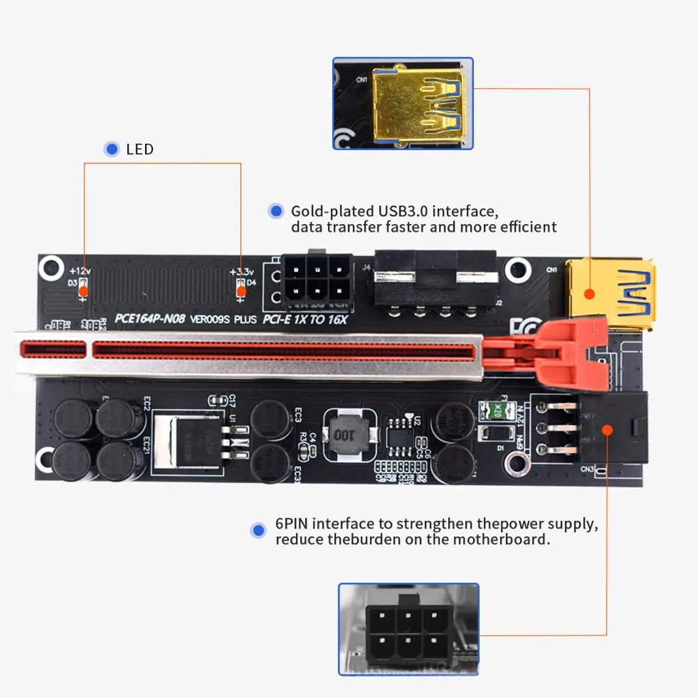 

PCIE Riser 009s Plus PCI PCI Express X16 VER009s PLUS