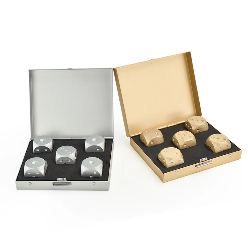 

5pcs Dice with case Aluminum Whiskey Stones Rocks for Drinks Beer Whisky Wine Cooler Bar Ice Cube Bucket Holder Rack Gift