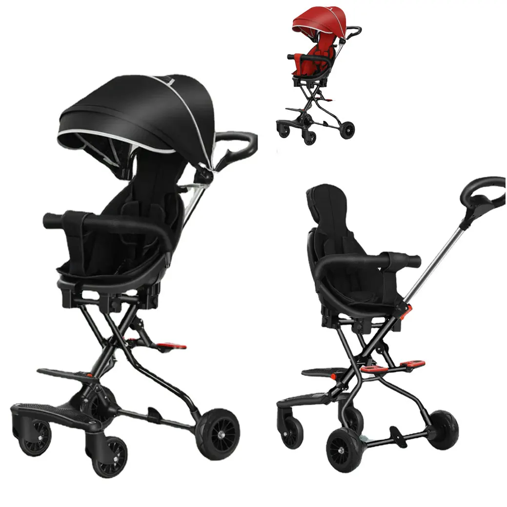 Lightweight Stroller Reversible Pushchair Baby Pram Trolley with Canopy Four Wheels Stroller Foldable Travel Toddler Stroller
