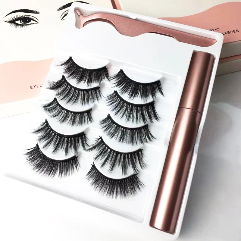 3D 5 пар магнитных ресниц и подводка для глаз набор натуральных/толстых длинных