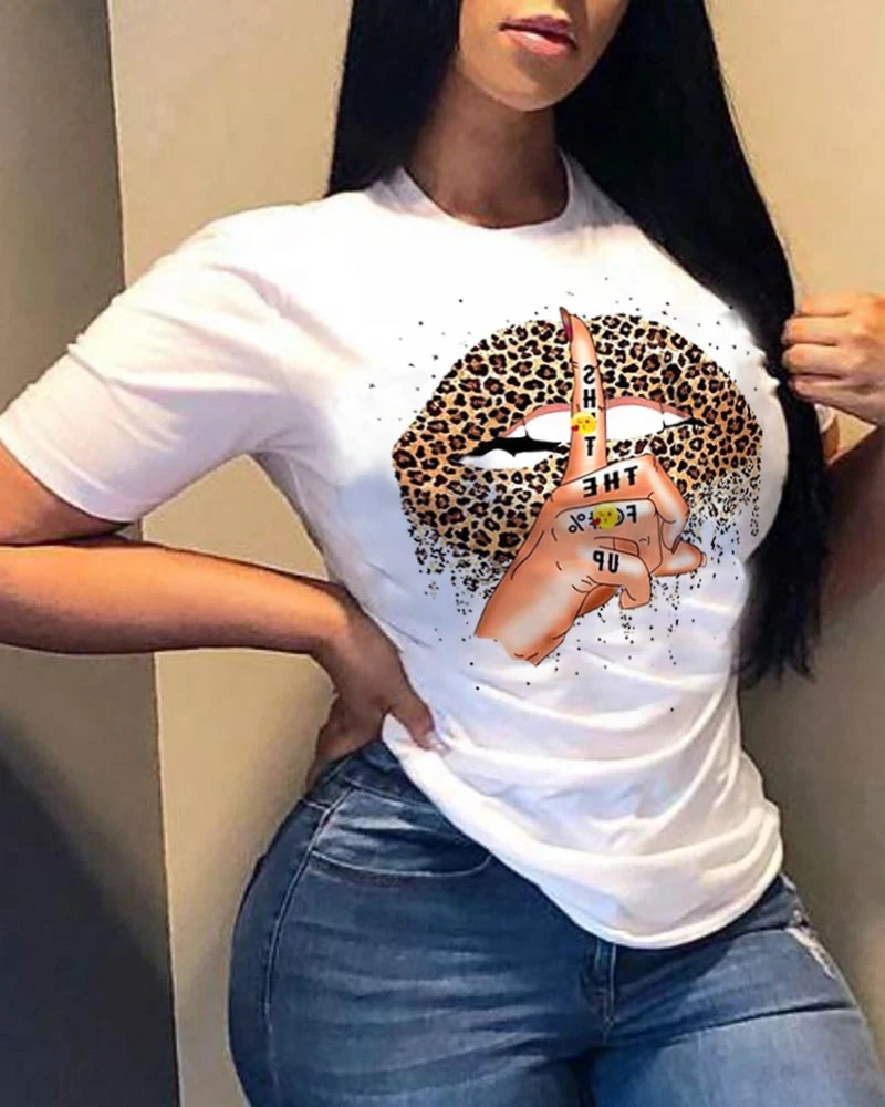 

2021 Women Summer Fashion O-neck Short Sleeve Printed T-shirt Casual Pullover Loose T-shirts