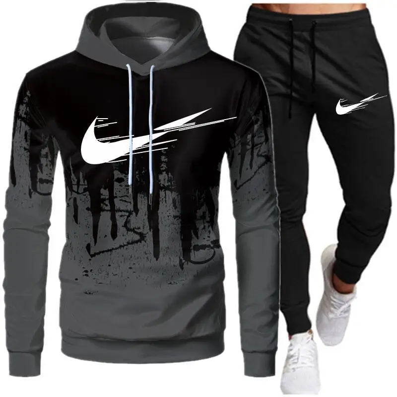 

Men's Sets Hoodies+Pants Fleece Tracksuits Solid Pullovers Jackets Sweatershirts Sweatpants Oversized Hooded Streetwear Outfits