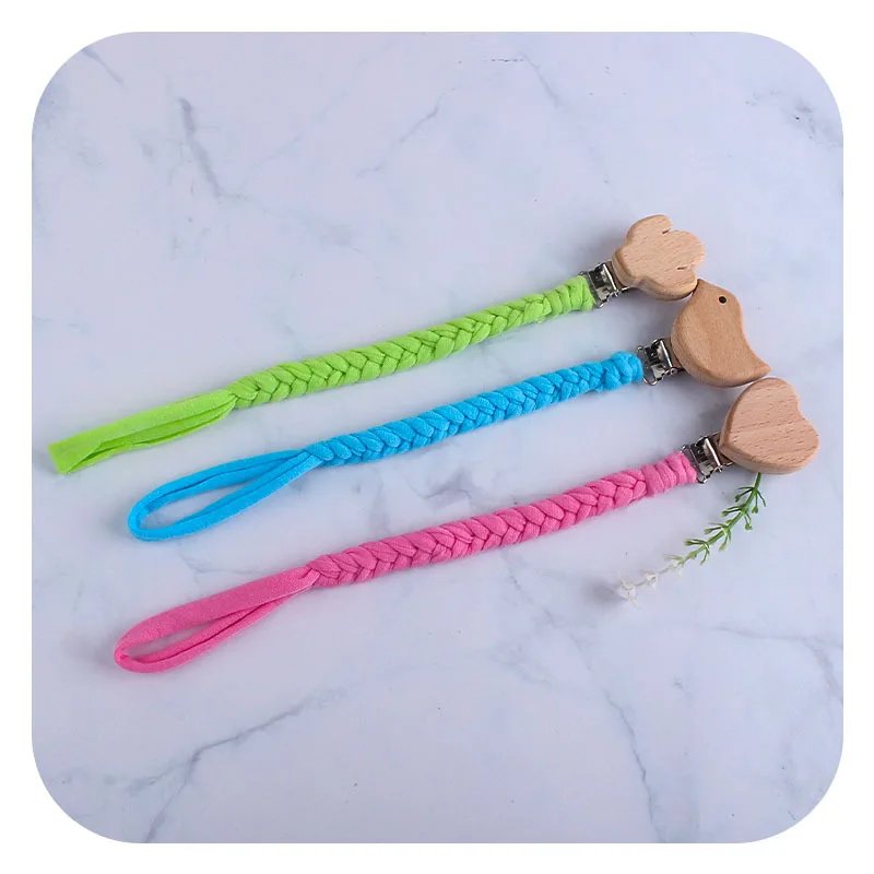 Coskiss-chupete de madera de haya con dibujos de animales, cadena de chupete tejida a mano, con cuerda, regalo para los dientes-4