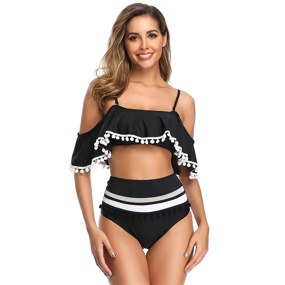 Женский купальник-бикини с цветочным принтом высокой талией сексуальный