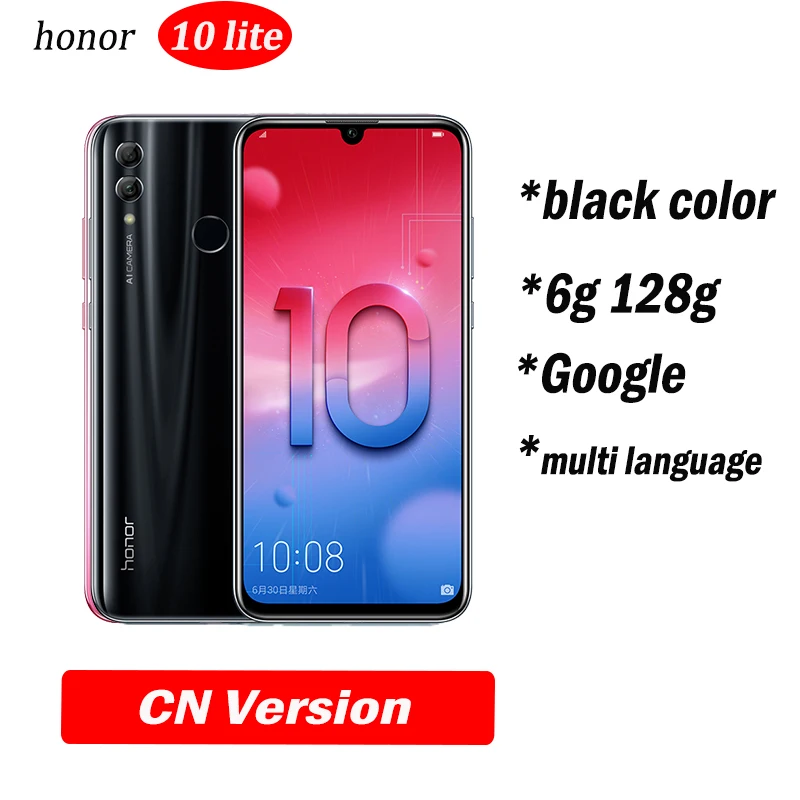 6g128 black Honor 10 Lite honor 10 смартфон 6,21 дюймов 2340*1080 Восьмиядерный мобильный телефон 3 камеры отпечаток пальца - Цвет: 6g128 black
