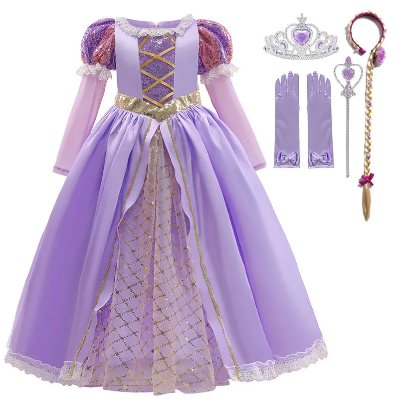 Летние платья для девочек платье Рапунцель косплея принцессы из аниме Детский