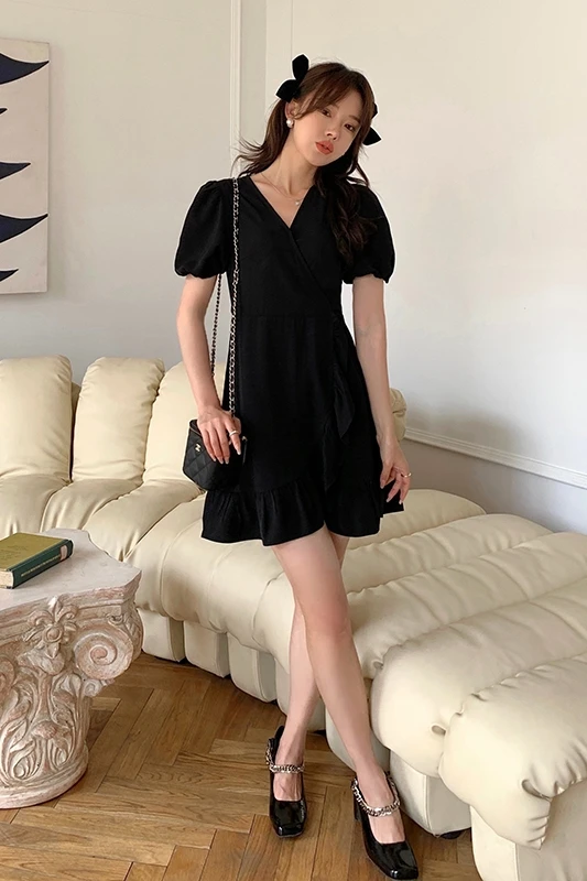 

COIGARSAM French Style Women dress Summer High Waist Dresses 1039