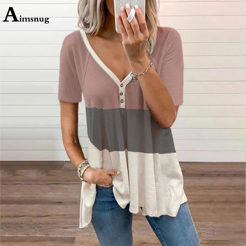 

Plus Size 5xl Ladies Elegant Leisure Casual T-shirt Patchwork Tops Loose Women Pullovers 2021 Single-Breasted Tees shirt Femme