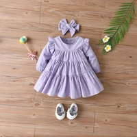 baby girl dress purple ruffles dresses for girls 0 2y toddler long sleeve springfall clothes babies 2pcs skirt headband sets