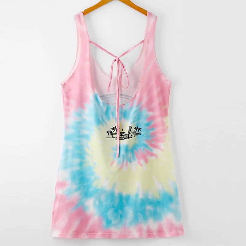 

Women Dresses Summer 2021 Casual Tie-Dye Printed Sexy V-Neck Sleeveless Streetwear Backless Harajuku Vestidos De Mujer SJ7953X
